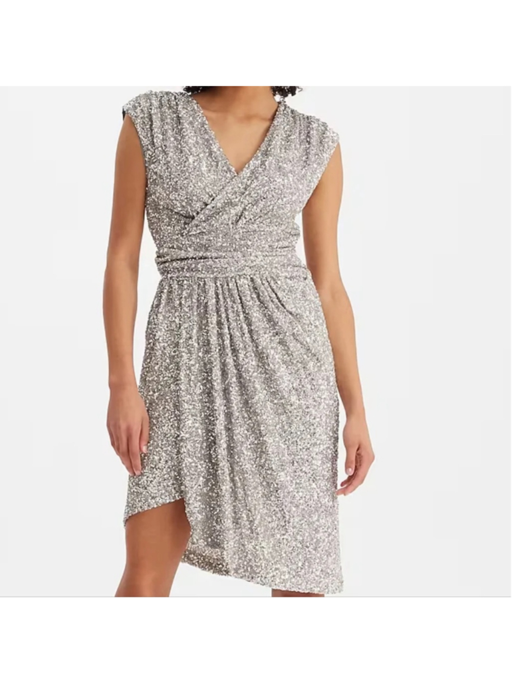 Express Silver Sequin V-Neck Sleeveless Faux Wrap Cocktail Party Mini Dress XS